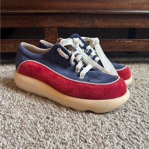 Vintage Hush Puppies leather suede red/blue retro shoes 70s 80s style